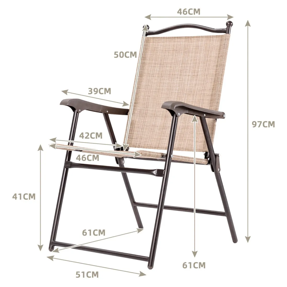 NNECW Set of 2 Patio Folding Chairs with Armrests for Garden Black Yellow