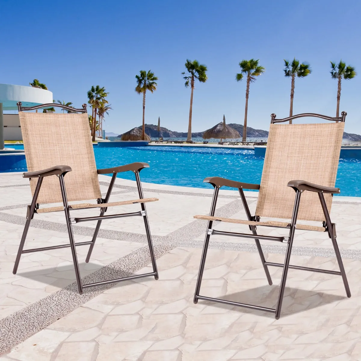 NNECW Set of 2 Patio Folding Chairs with Armrests for Garden Black Yellow