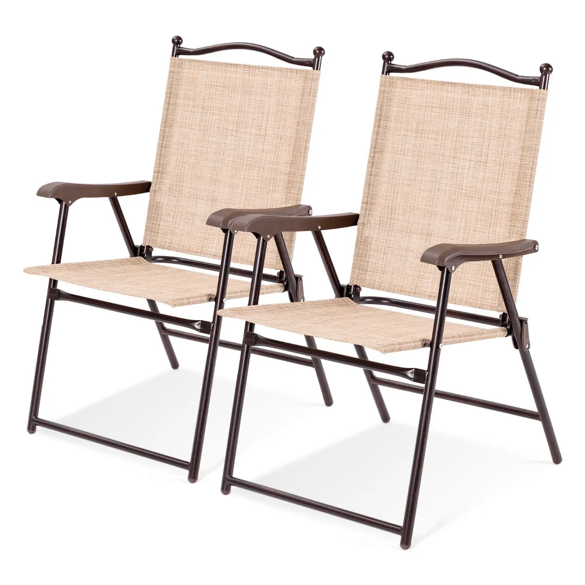 NNECW Set of 2 Patio Folding Chairs with Armrests for Garden Black Yellow