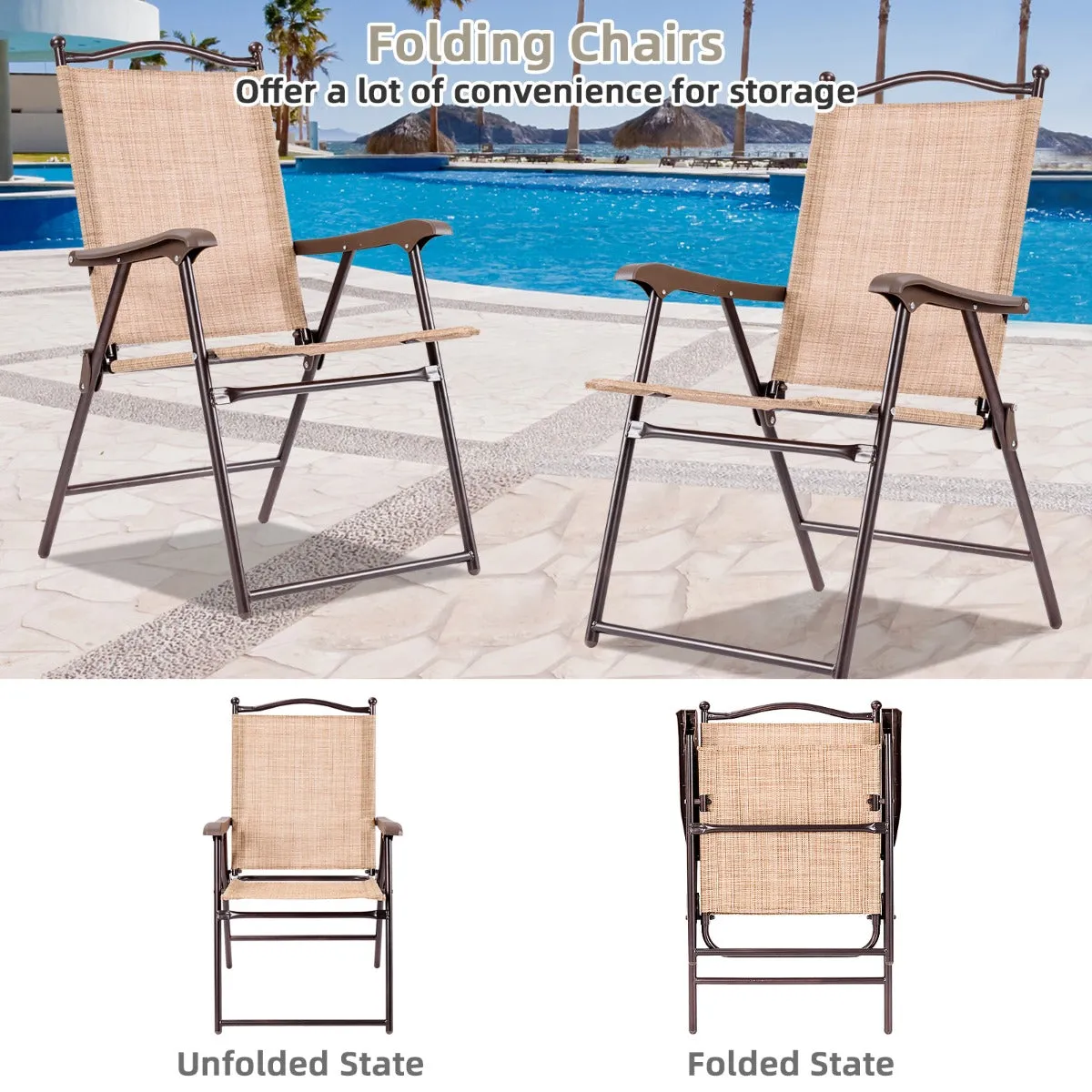 NNECW Set of 2 Patio Folding Chairs with Armrests for Garden Black Yellow