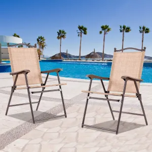 NNECW Set of 2 Patio Folding Chairs with Armrests for Garden Black Yellow