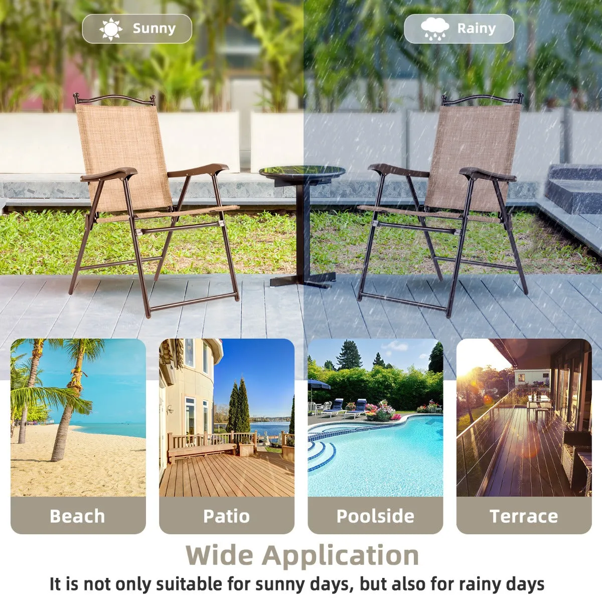 NNECW Set of 2 Patio Folding Chairs with Armrests for Garden Black Yellow