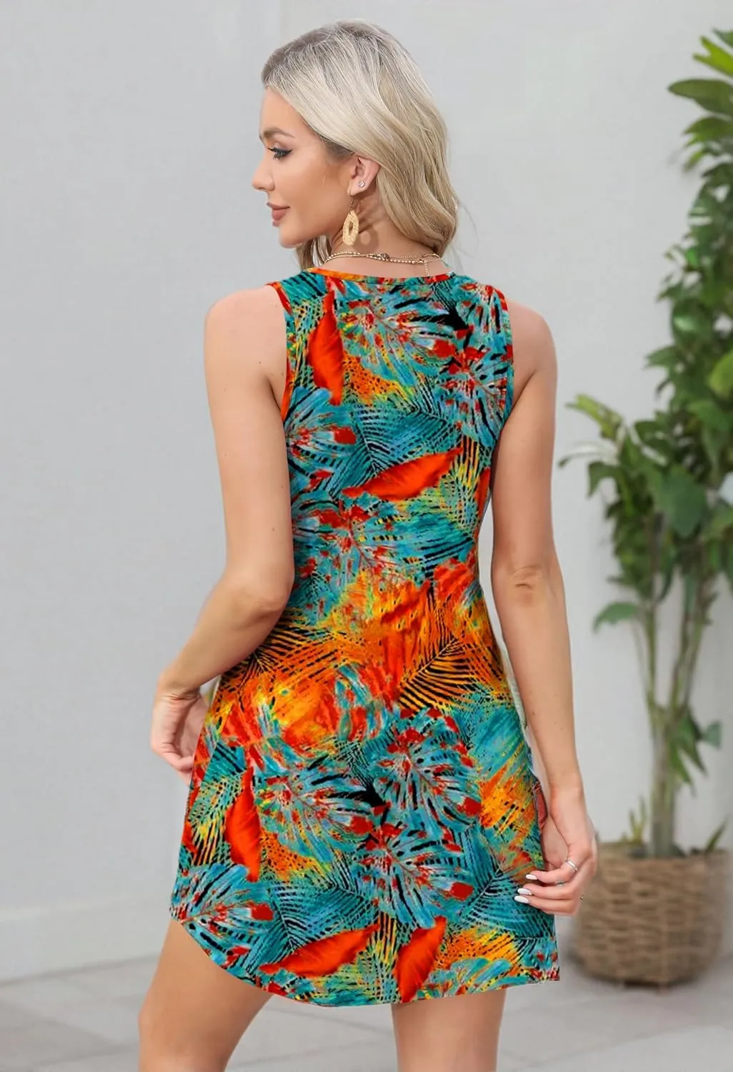 OFEEFAN Womens Summer Dresses 2025 V Neck Sleeveless Sundresses with Pockets Beach Vacation Clothes Floral/Plain
