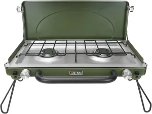 ONLYFIRE Portable Camping Stove 2-Burner, Propane Camp Stove with Foldable Legs, Camping Grill Stove with Adjustable Burners, Heavy-Duty Latch & Handle for Camping Tailgating RV BBQ, Green