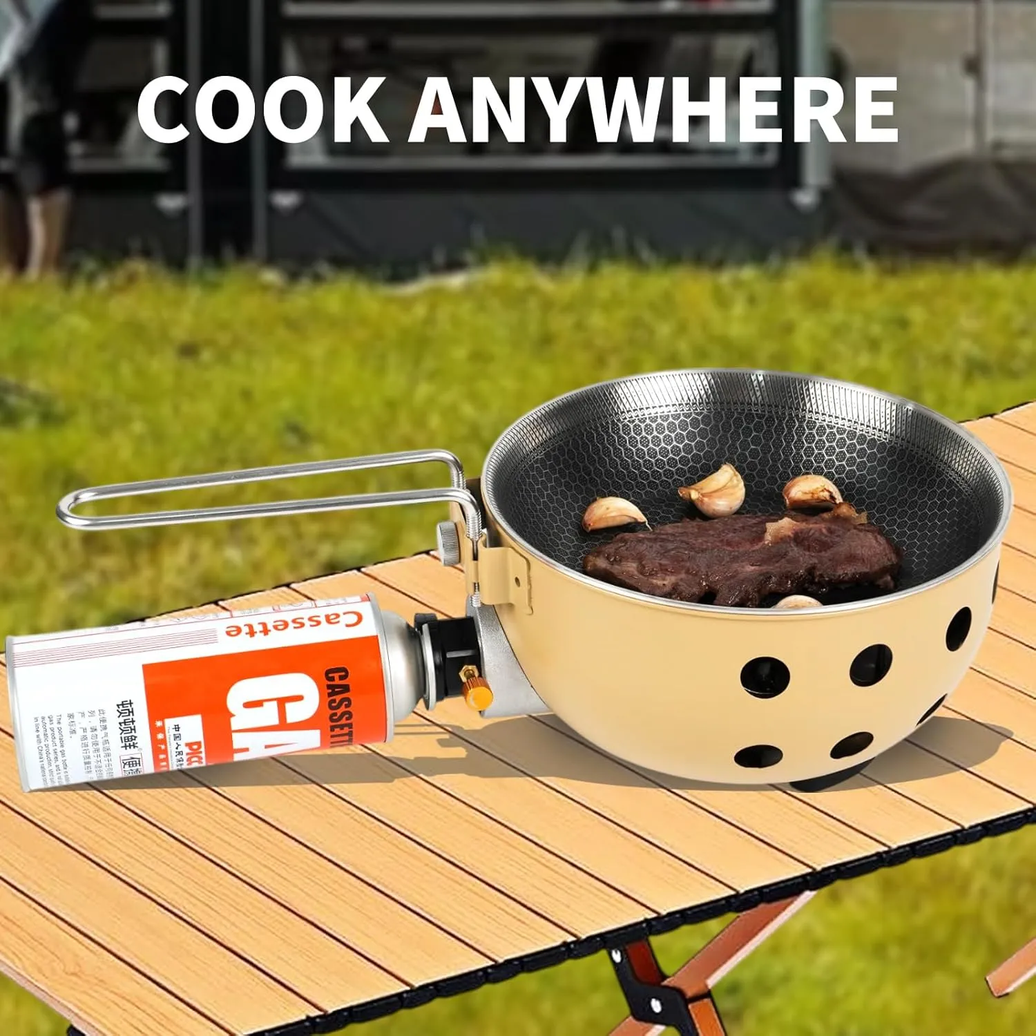 Propane or Butane Portable Windproof Camping Gas Stove,Integrated Pot with Single Burner, Outdoor Cooking,Stir-frying,Picnic,Multi-functional Foldable Outdoor Hot Pot (green)