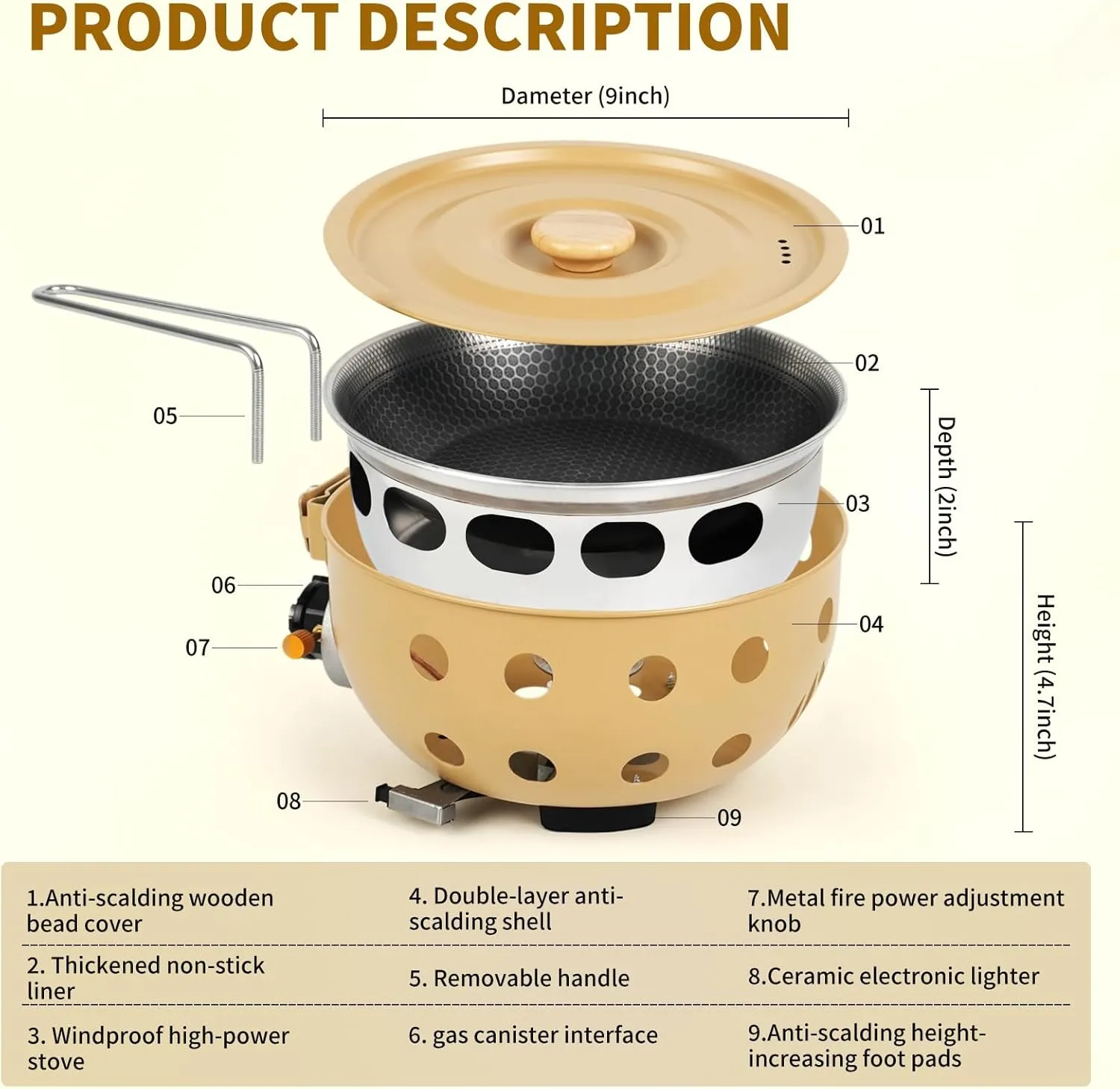 Propane or Butane Portable Windproof Camping Gas Stove,Integrated Pot with Single Burner, Outdoor Cooking,Stir-frying,Picnic,Multi-functional Foldable Outdoor Hot Pot (green)