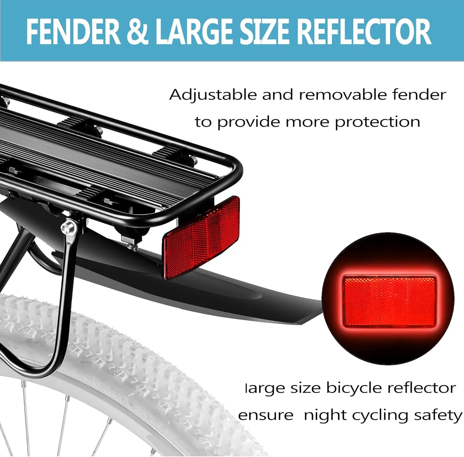 Rear Bike Rack,Bike Cargo Rack w/Fender & Large Size Reflective,Quick Release Mountain Road Bicycle Rear Racks,Universal Bike Luggage Rack,Large Capacity Bike Pannier Rack,YONTUO