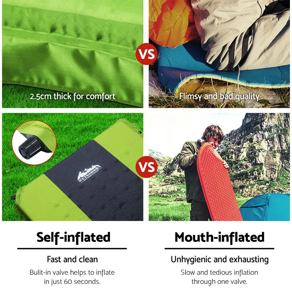 Self Inflating Mattress Camping Sleeping Mat Air Bed Pad - Single Green