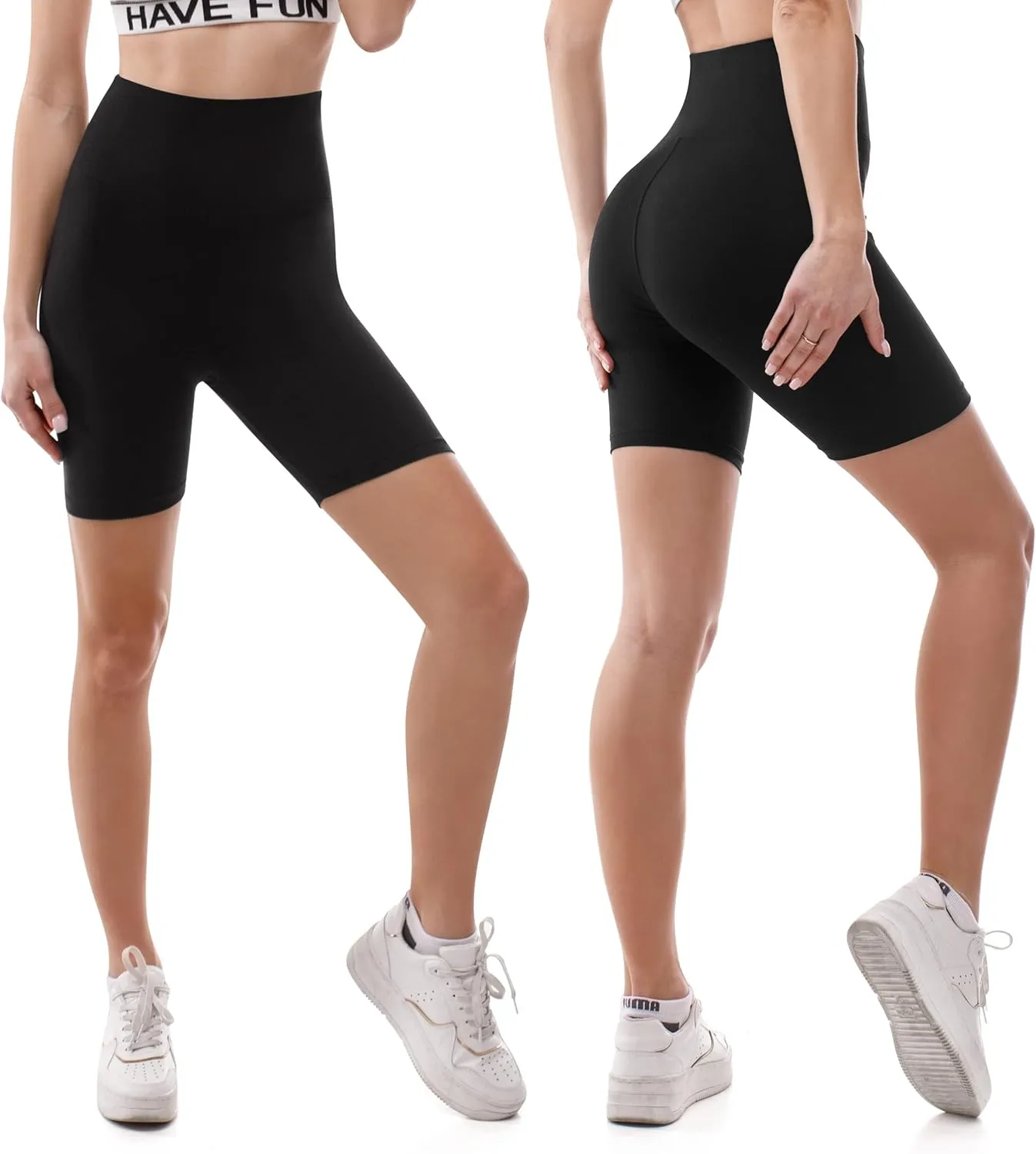 SINOPHANT High Waisted Women Biker Shorts - 6 Buttery Soft Elastic Tummy Control Shorts for Gym, Yoga, Workout