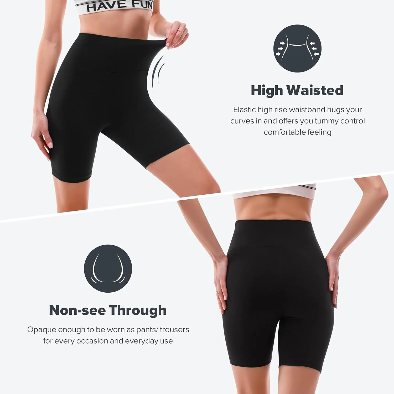 SINOPHANT High Waisted Women Biker Shorts - 6 Buttery Soft Elastic Tummy Control Shorts for Gym, Yoga, Workout