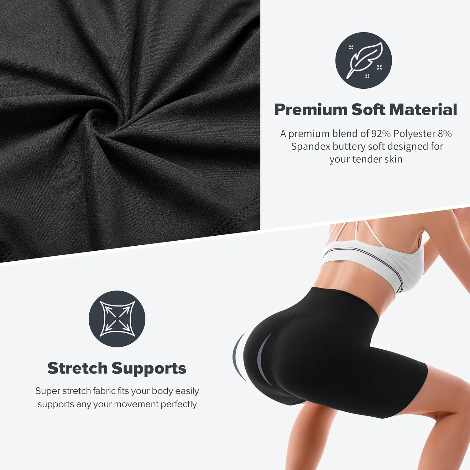 SINOPHANT High Waisted Women Biker Shorts - 6 Buttery Soft Elastic Tummy Control Shorts for Gym, Yoga, Workout