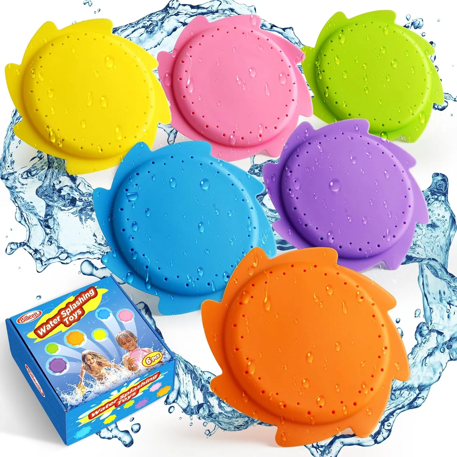 Splash Water Flying Discs in 6 Bright Colors, Disc Water Toys with Portable Mesh Bag, Fun Pool, Beach Toys & Games for Kids and Toddler
