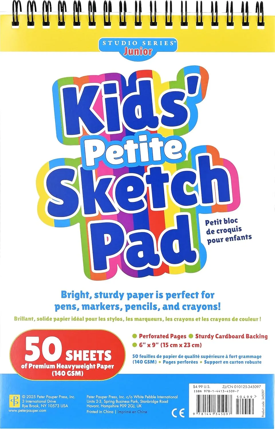 Studio Series Jr. Kids' Portable Sketch Pad 6 x 9 inches (50 perforated sheets) Hardcover  October 15, 2024