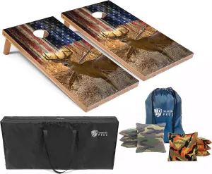 Tailgating Pros American Themed Lightweight Corn Hole Board Set w/Multicolored LED Rings, Bean, Bags, and Carrying Case - 4'x2' Cornhole Toss