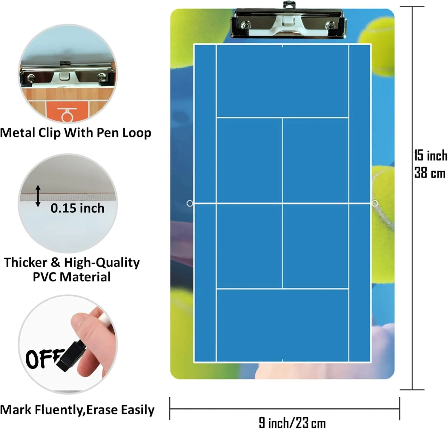 Tennis Clipboard - Dry Erase Double-Sided for Coaches