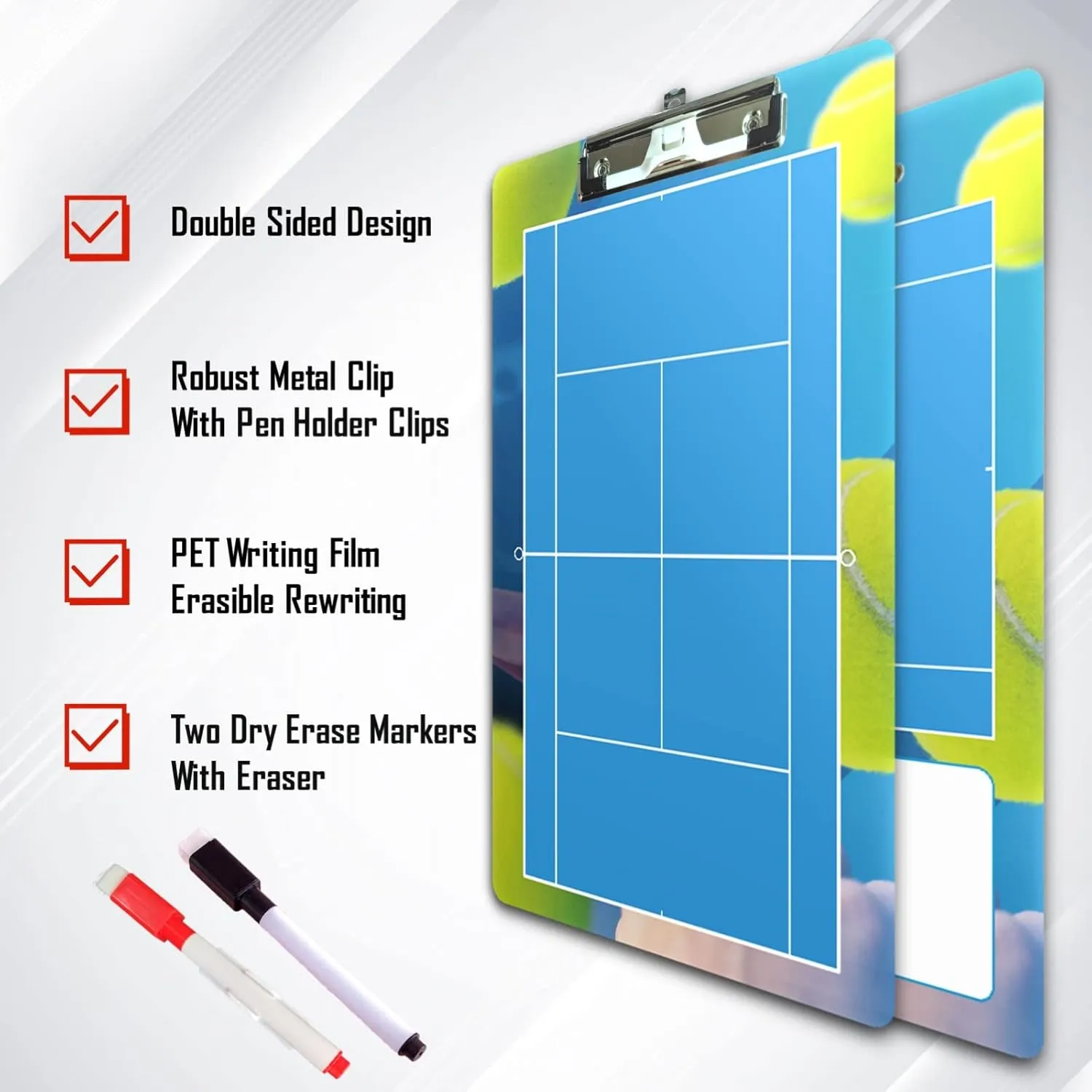 Tennis Clipboard - Dry Erase Double-Sided for Coaches