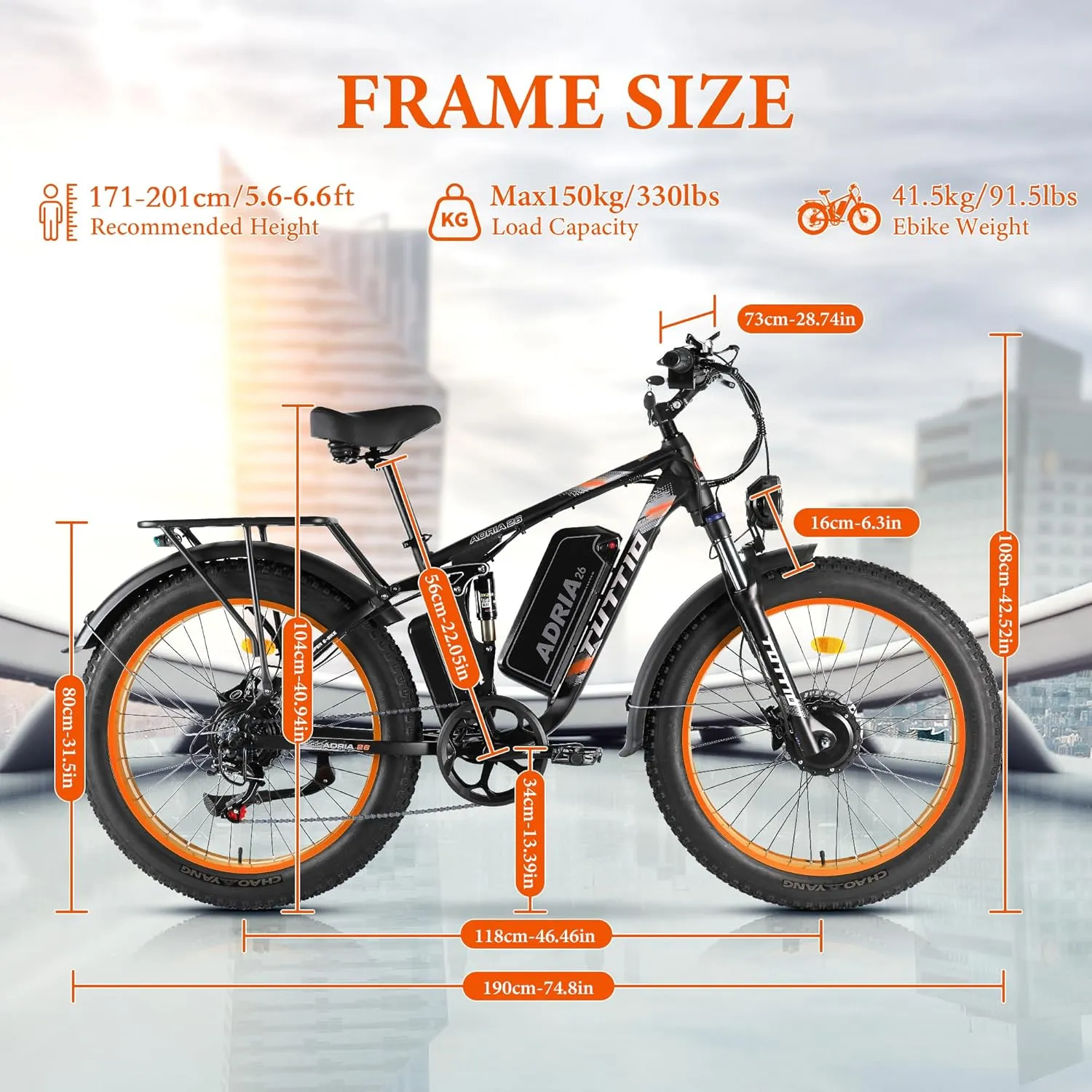 Tuttio-Adria26 Dual-Motor Electric-Bike for Adults - 40-46MPH Fast-Ebike, 52V 30AH Long-Range-Electric-Bicycle, Full Suspension Ebikes, 26 Inch Fat Tire Dirtbike for Mountain Snow Hunting Commuting