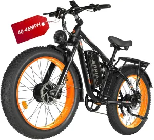 Tuttio-Adria26 Dual-Motor Electric-Bike for Adults - 40-46MPH Fast-Ebike, 52V 30AH Long-Range-Electric-Bicycle, Full Suspension Ebikes, 26 Inch Fat Tire Dirtbike for Mountain Snow Hunting Commuting