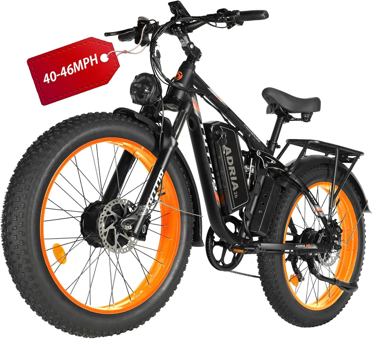 Tuttio-Adria26 Dual-Motor Electric-Bike for Adults - 40-46MPH Fast-Ebike, 52V 30AH Long-Range-Electric-Bicycle, Full Suspension Ebikes, 26 Inch Fat Tire Dirtbike for Mountain Snow Hunting Commuting