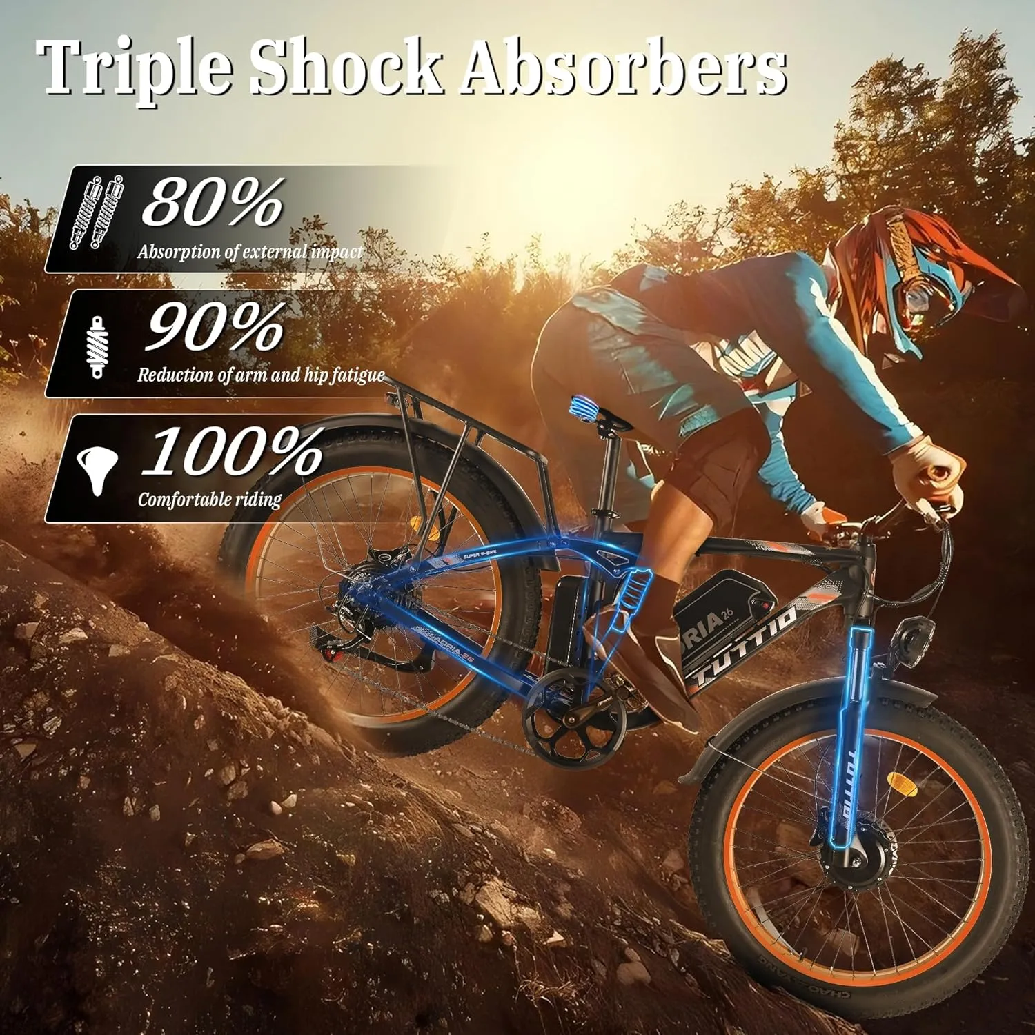 Tuttio-Adria26 Dual-Motor Electric-Bike for Adults - 40-46MPH Fast-Ebike, 52V 30AH Long-Range-Electric-Bicycle, Full Suspension Ebikes, 26 Inch Fat Tire Dirtbike for Mountain Snow Hunting Commuting