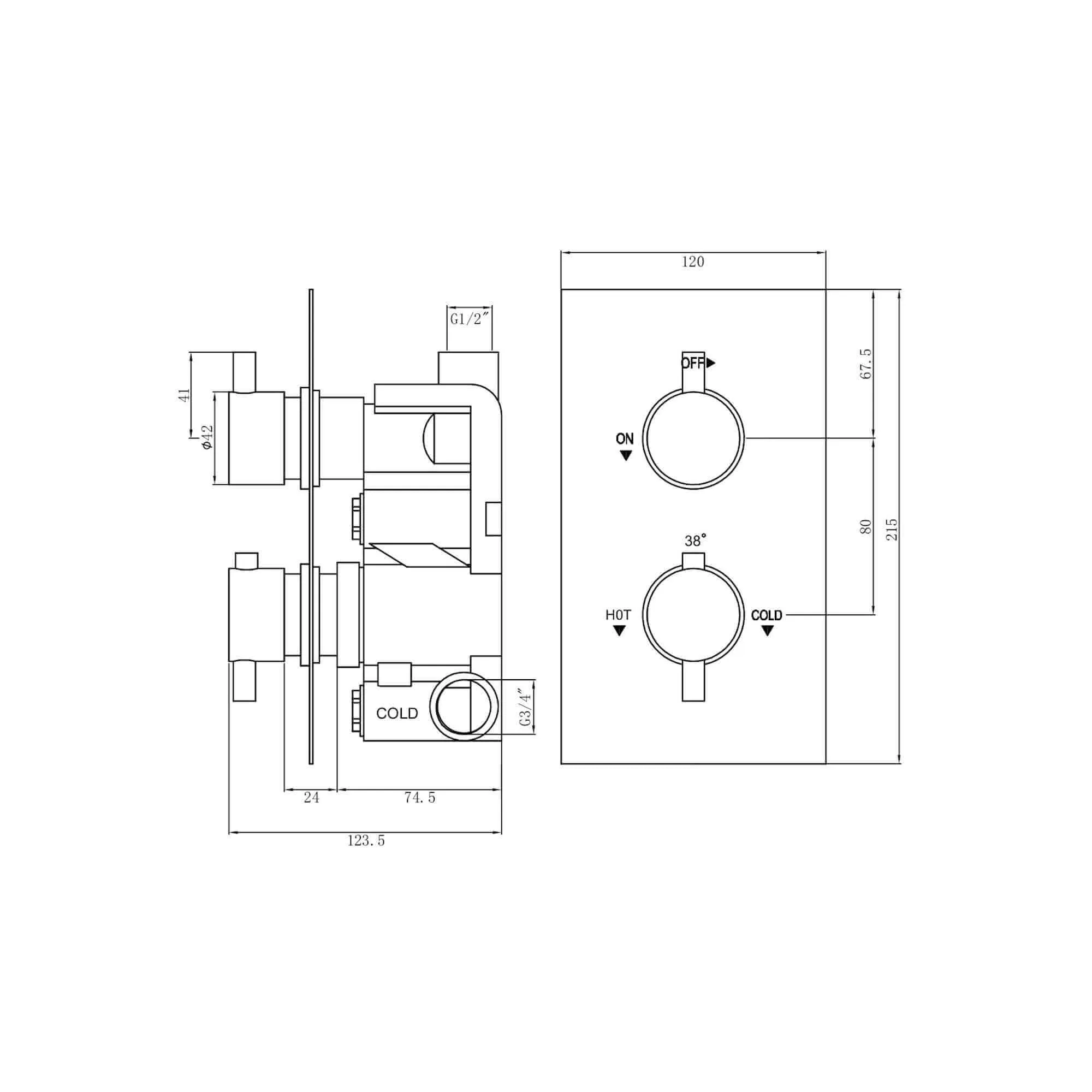 Venice contemporary round concealed thermostatic twin shower valve with 1 outlet - matt black