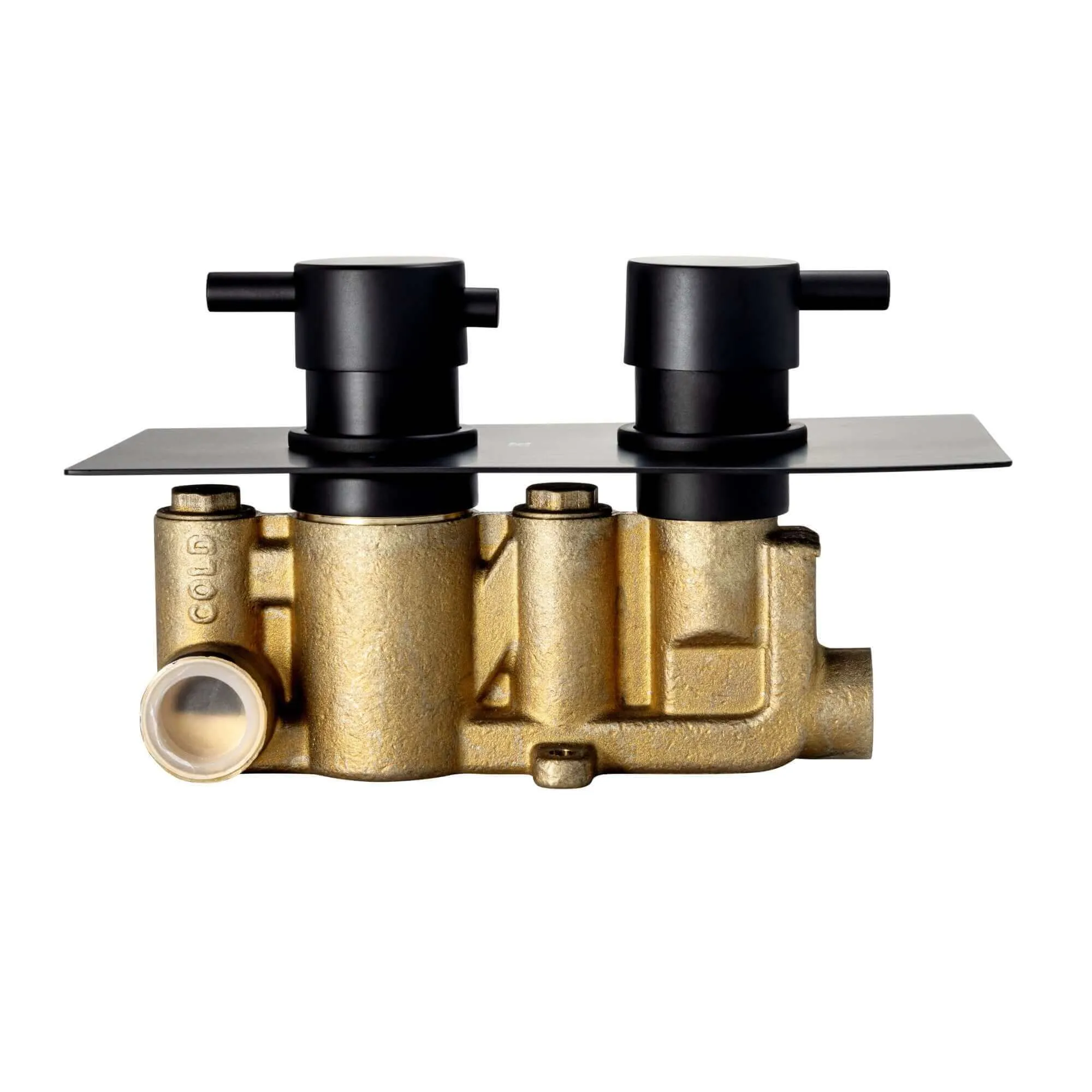 Venice contemporary round concealed thermostatic twin shower valve with 1 outlet - matt black
