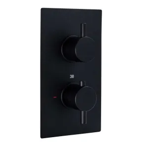 Venice contemporary round concealed thermostatic twin shower valve with 1 outlet - matt black