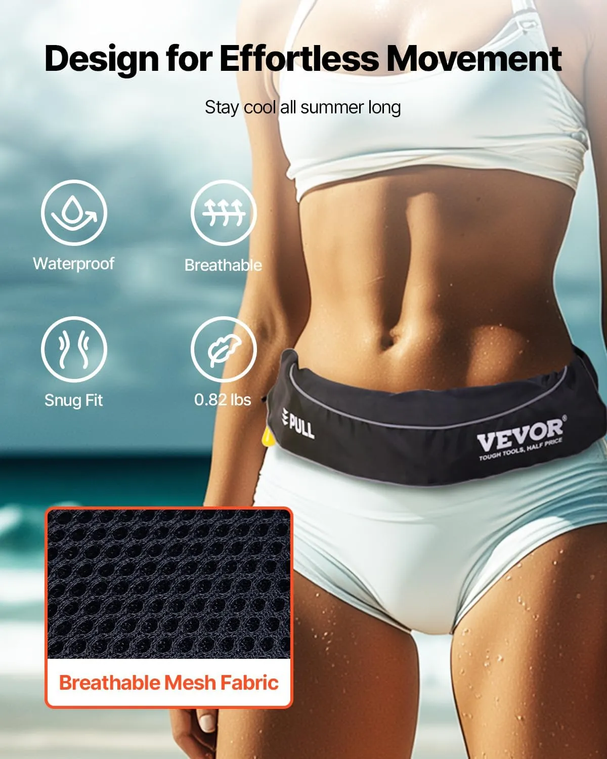 VEVOR Manual Inflatable Belt Pack for Adults, 105N Buoyancy, Over 80 Pounds and Up to 59 in Waist Adjustable, Inflatable PFD Waist for SUP Paddelboarding, Kayaking