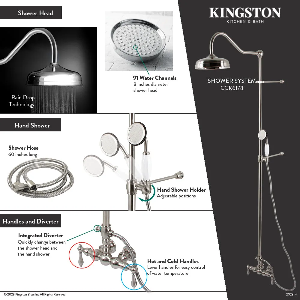Vintage CCK6177 Tub Wall Mount Rain Drop Shower System with Hand Shower, Brushed Brass