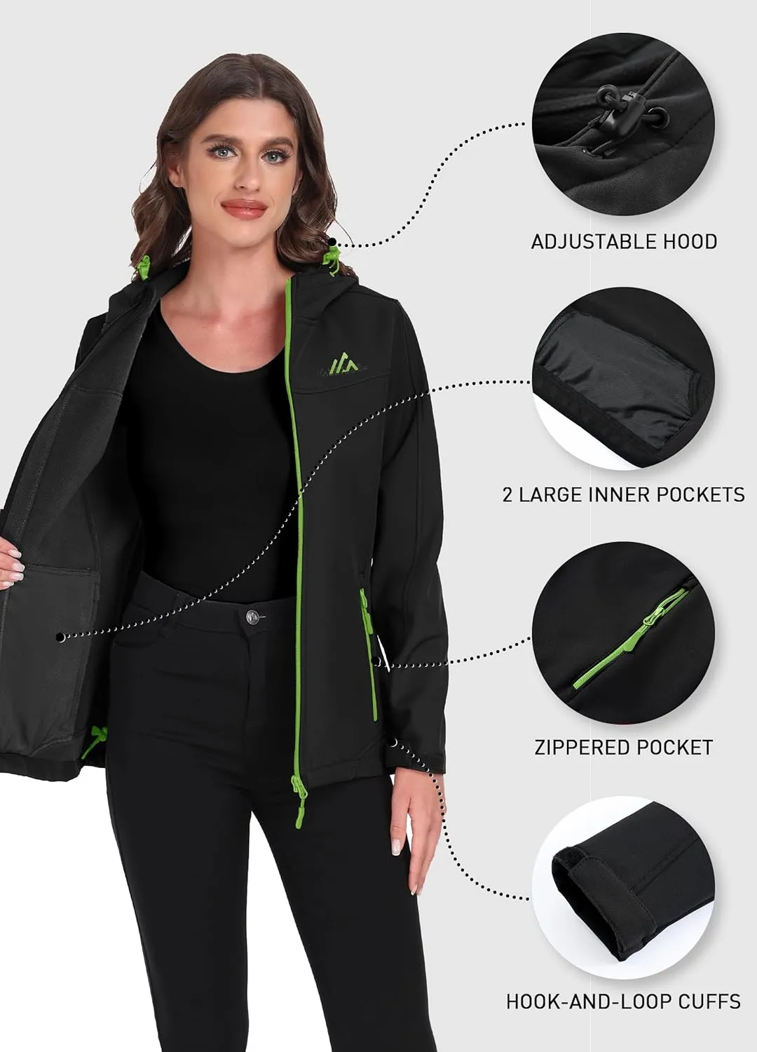 Women's Softshell Jacket Lightweight Fleece Lined Waterproof Coats Rain Jacket with Hood for Outdoor Hiking