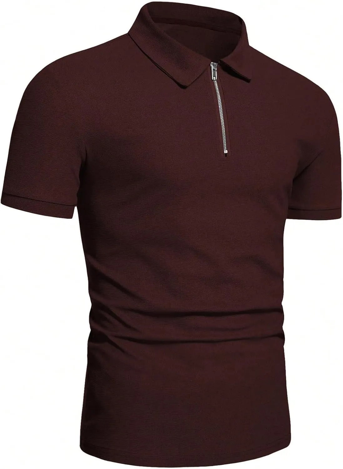 Zipper Polo Shirt for Mens Short Sleeve Classic Zip Up Workout Gym Golf Polos Summer Casual Textured Slim Fit Tops