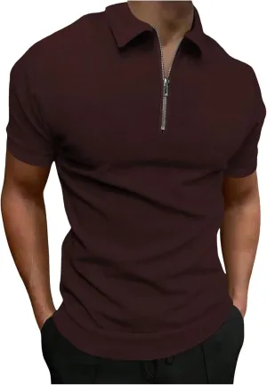 Zipper Polo Shirt for Mens Short Sleeve Classic Zip Up Workout Gym Golf Polos Summer Casual Textured Slim Fit Tops