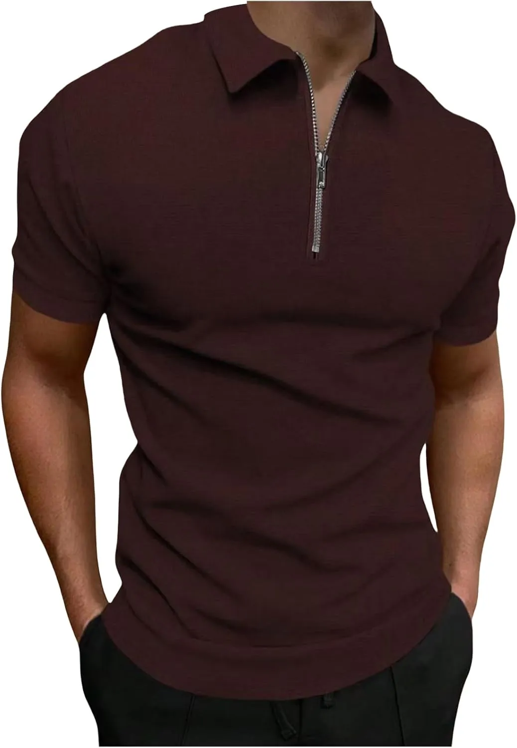 Zipper Polo Shirt for Mens Short Sleeve Classic Zip Up Workout Gym Golf Polos Summer Casual Textured Slim Fit Tops